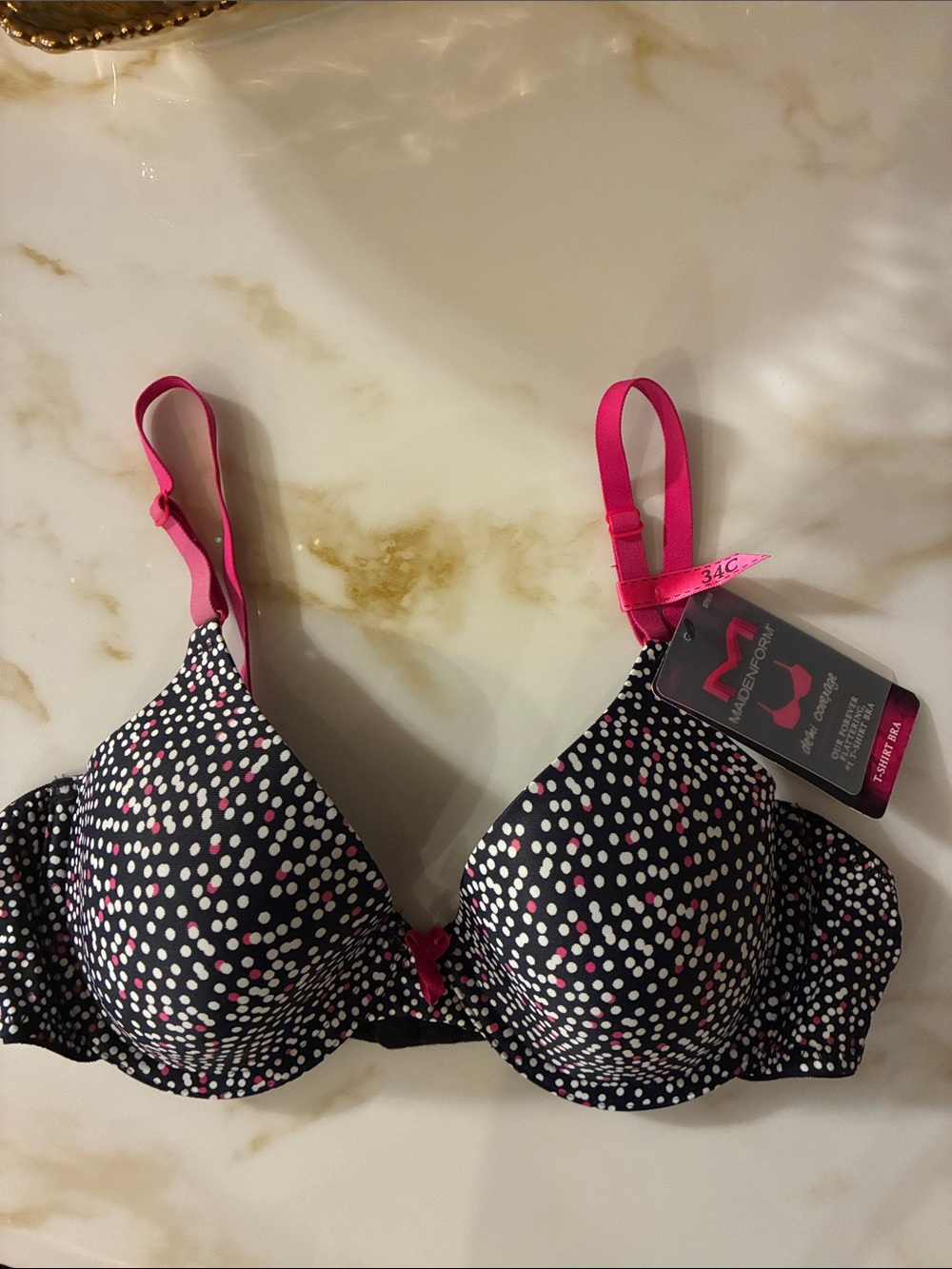 Maidenform Black Polka Dot Bra with Hot Pink Accents